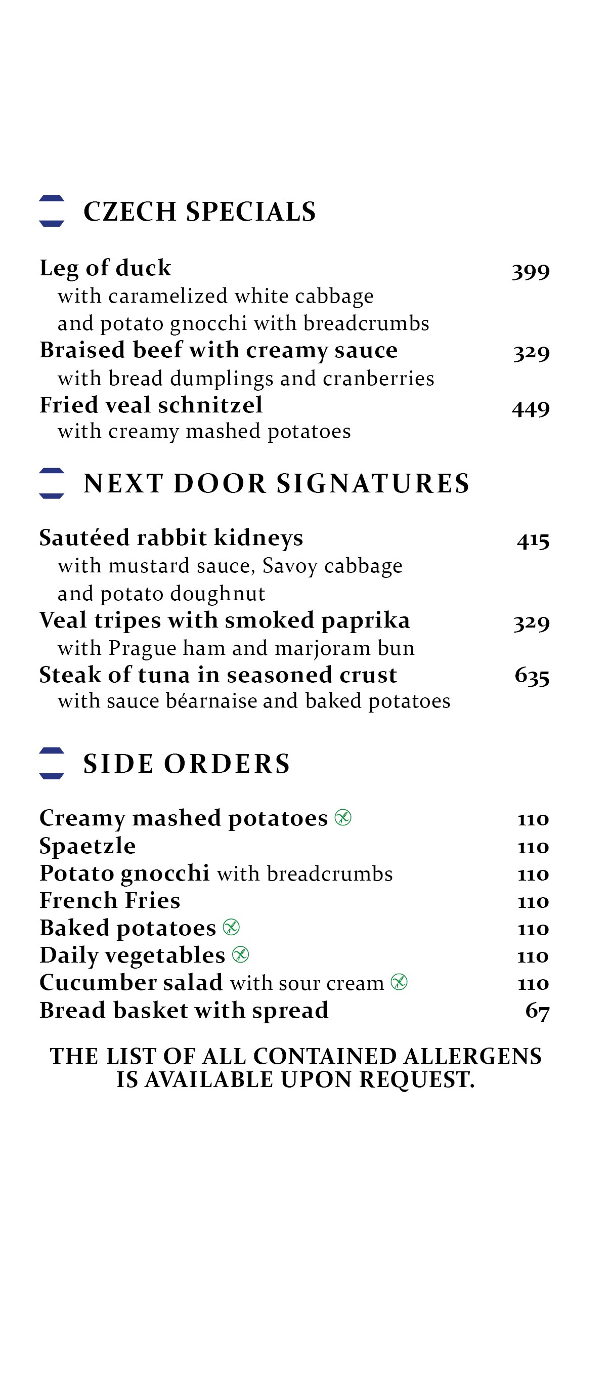 Menu a la Carte nový Next Door by Imperial